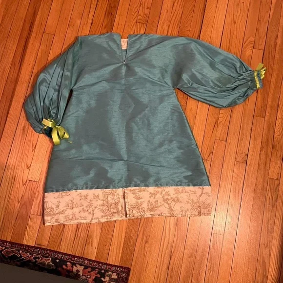 Handmade Teal Tunic Dress with Toile Hem - Picture 3 of 6